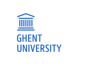 Logo de l'université de Gand en lettres bleues sur fond blanc avec la mention Ghent University en anglais