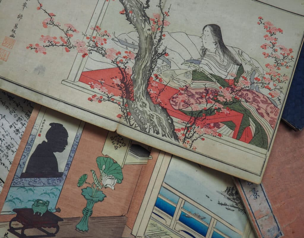 photographie de livres japonais illustrés issus du fonds Winiwarter